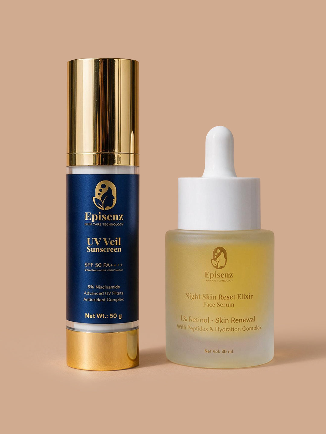 AM–PM Defense & Reset Duo — UV Veil Sunscreen + Night Skin Reset Elixir