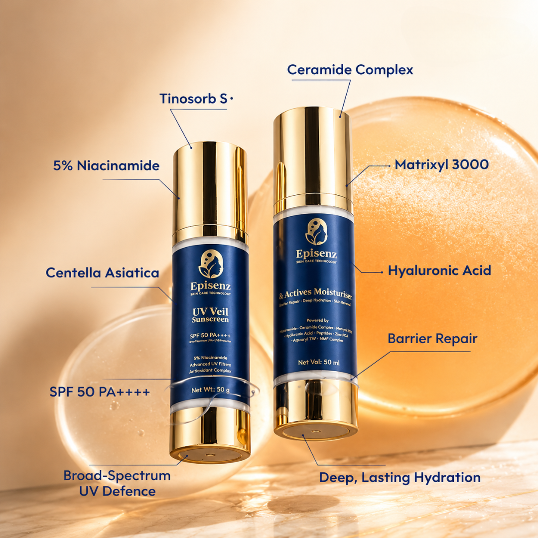 Daily Défense Duo — UV Veil Sunscreen + 8-Actives Moisturiser